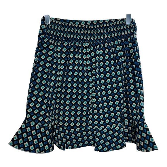 Band of The Free COLETTE TEAL DIAMOND MINI A Line Ruffle SKIRT Women Small New - Picture 3 of 9